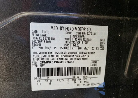 2019 Ford Edge Sel from USA, damaged, VIN 2FMPK3J96KBB09485